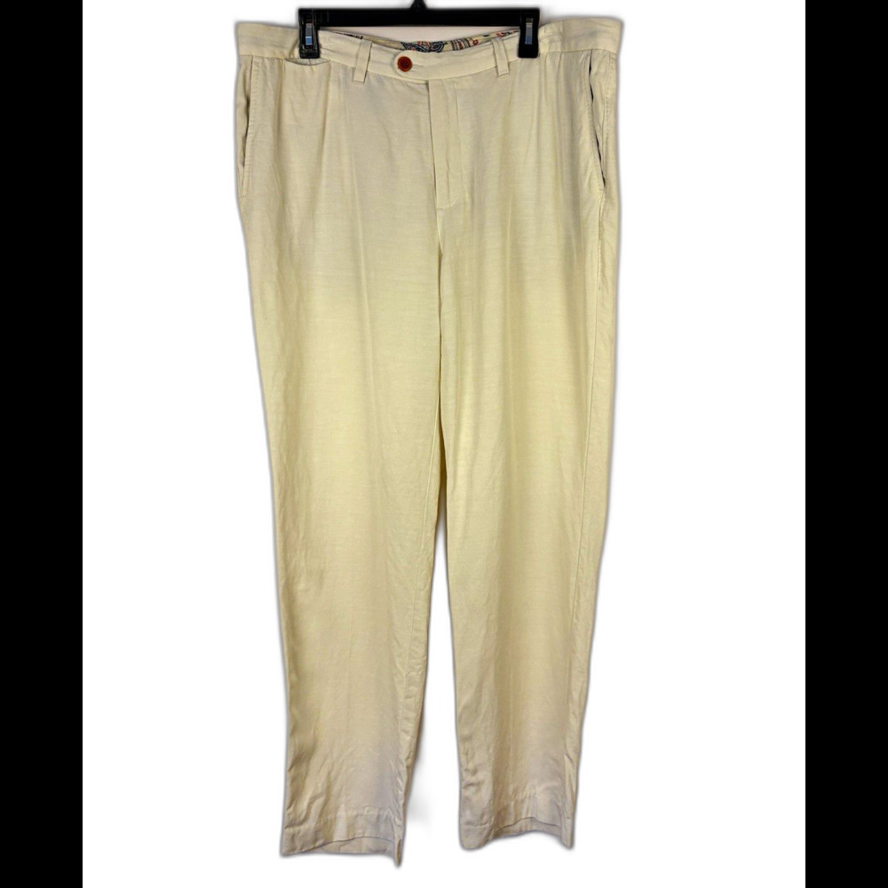 Tommy Bahama Linen Blend Beige Straight Leg Pants 38 x 32 Regular Fit Pockets